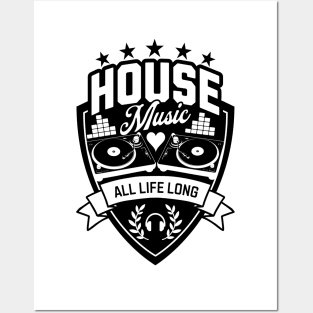 HOUSE MUSIC - Turntable Sheild (Black) Posters and Art